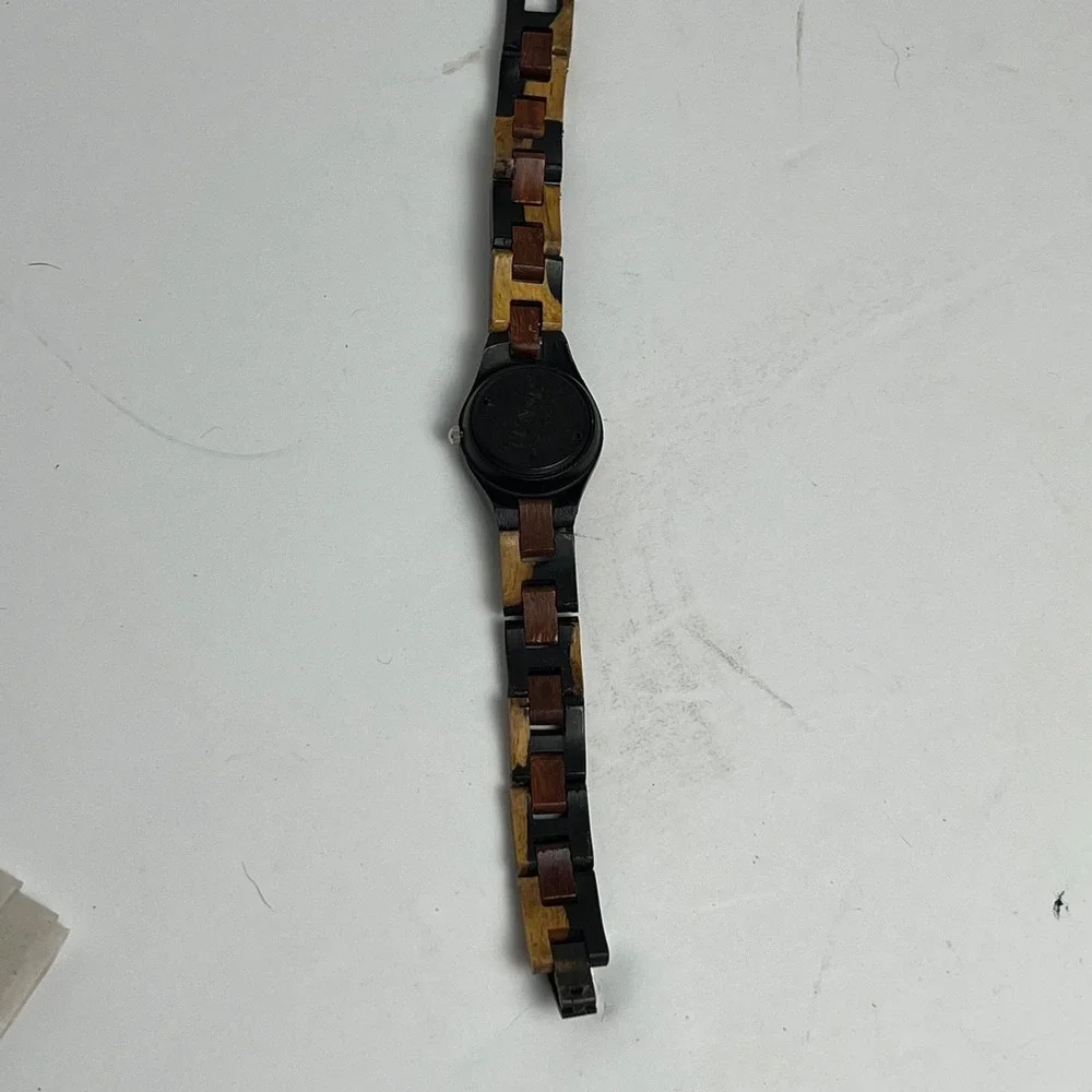 Tense Wood Watch Mens Multi Tone Wooden Link Bracelet Handcrafted Canada Non-Op
